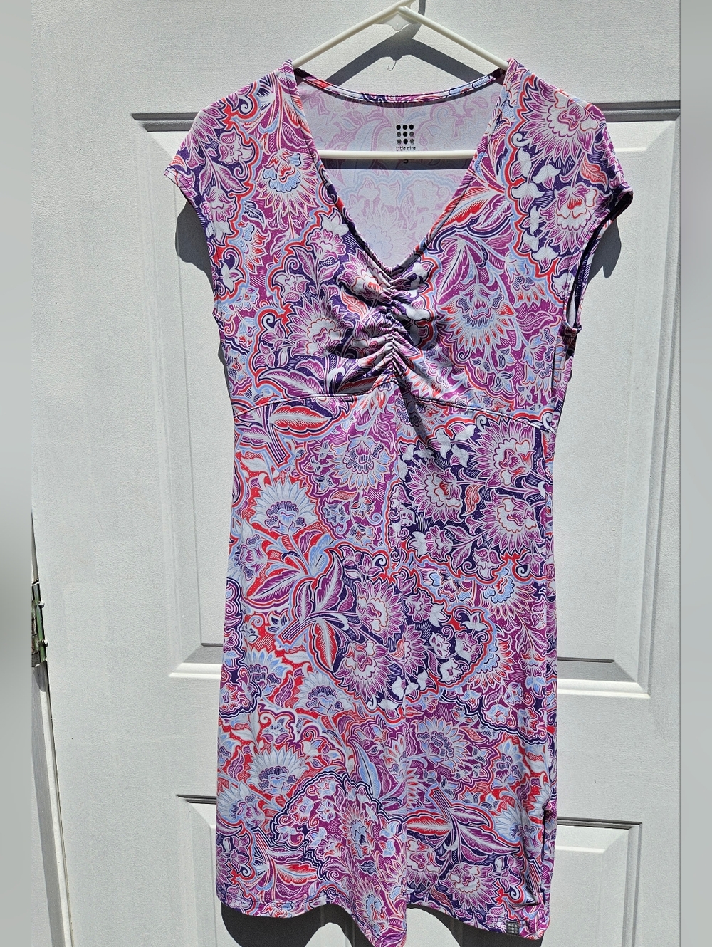 Title Nine Ruched V Neck Floral A Line Dress Pocket Gorpcore Athleisure Size S